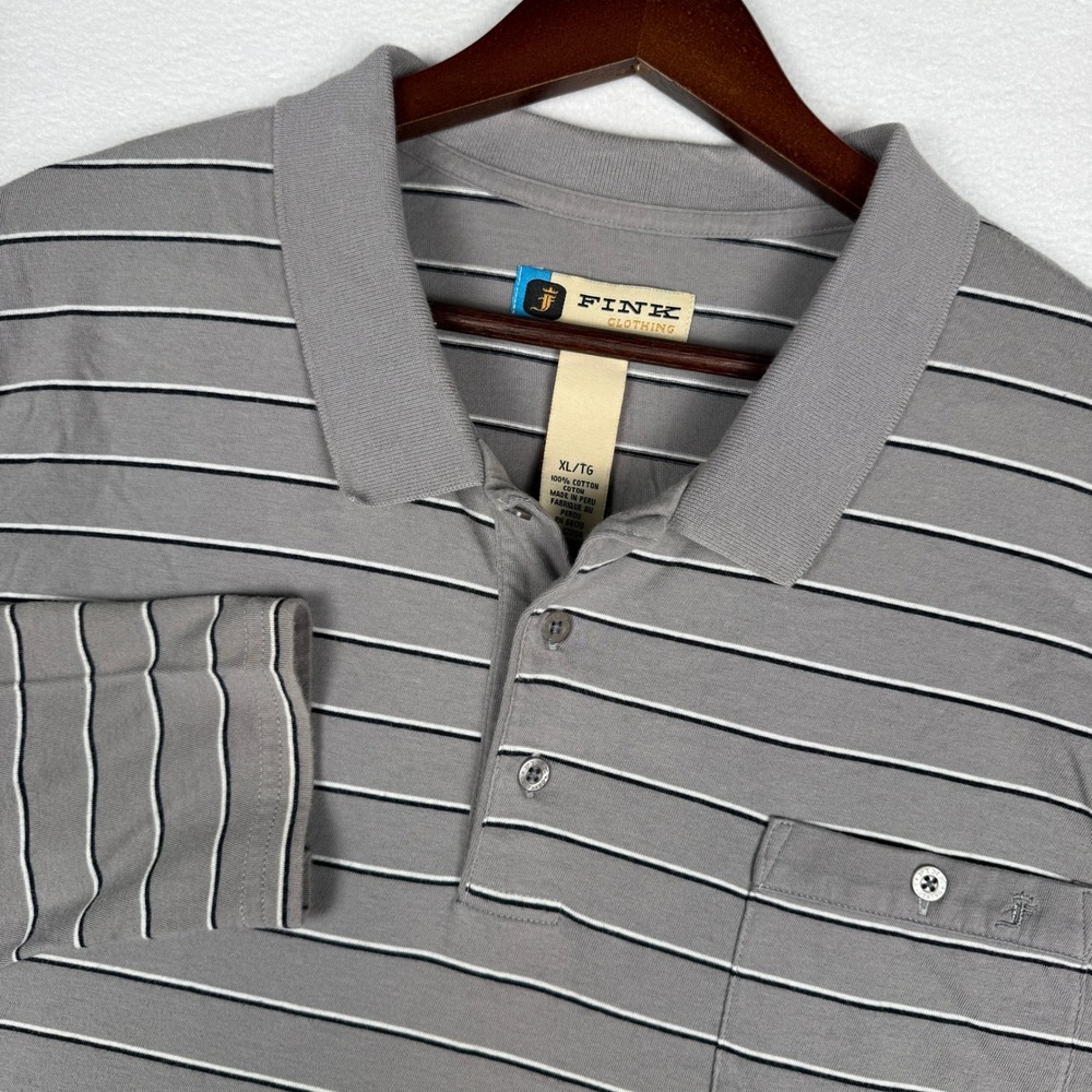 VTG Fink Clothing Mens XL Long Sleeve Polo Rugby Shirt Grey Striped‎ 90s